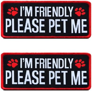 2 PCS I'm Friendly Please Pet Me Dog Badge Embroidered Hook and Loop Patches,Funny Cute Dogs Working Training Tracking Patch for Dog Harnesses,Service Dog Working Dog Guide Dog Animals Harness image 5