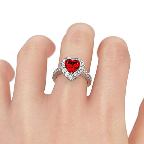 925 Sterling Silver Shining Ruby Ring Heart-Shaped 3Ct Cubic Zirconia Promise Rings CZ Heart Ring Eternity Engagement Wedding Band Ring for Women TZ.84 (US Code 8)4