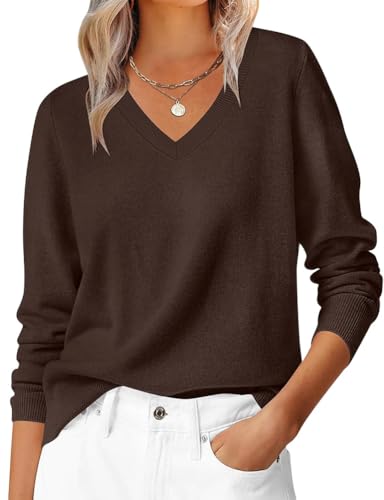 Kinghua Knit Sweater for Women Fall Winter Outfits Casual V Neck Long Sleeve Pullover Knitted Sweaters Tops