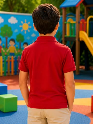 Image of Lux Cozi Boy's Polycotton Polo T-Shirt | Solid Collared Half Sleeve Tee for Kids | Soft Breathable Summer Wear | Casual Smart Polo T-Shirt | 3-14 Years