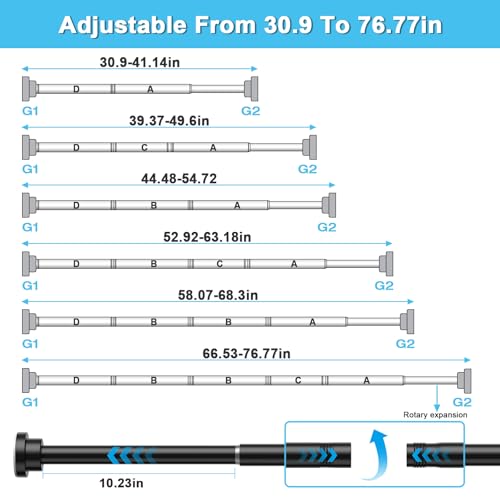 Image of Tension Curtain Rod 30 To 76 Inch Black Tension Rods Adjustable Spring Loaded Curtain Rods 7 /8 inch Curtains Rods No Drilling Tension Rods For Windows Bedroom Closet Doorway Door