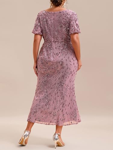 Image of Ever-Pretty Plus Women's Sequin V Neck Plus Size Prom Dress Mermaid Formal Cocktail Evening Dresses for Curvy Women
