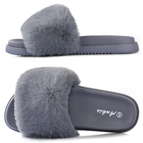 Ankis Fur Slides-Cute Chic Versatile Pretty Soft Platform Slides, Open Toe, Non-slip Womens House Fluffy Slippers, Fuzzy Slippers for Women Indoor Outdoor, All Seasons
