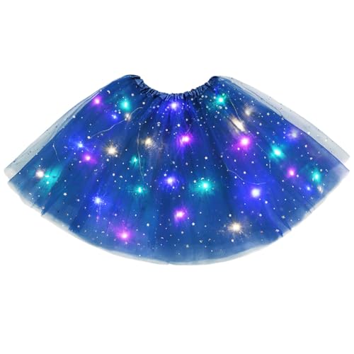 URAQT Tutu Mujer LED Luces de Colores, Tutu Falda Mujer Lentejuelas Estrellas, Tutú para Mujer, Falda De Baile De Estrella De Lentejuelas para Danza Fiesta y Halloween Disfraz(Azul Rey)