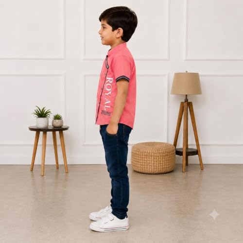 Image of NIVIK Printed Cotton T-Shirts. Stand Collar T-Shirt for Boys