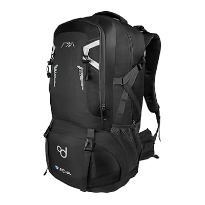 OcioDual Zaino Trekking 60 Litri Nero, Zaino Montagna Leggero Impermeabile Pieghevole, Zaini Campeggio, Escursionismo, Attraversamenti, Backcountry, Walking, Sport