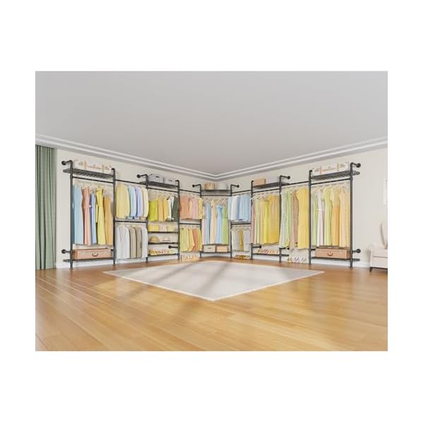 Timate u4 u shape garment rack heavy duty clothes rack for hanging clothes expandable industrial pipe clothing rack wall mounted closet extra large closet rack walk in closet system closet kit black  urban country home decor