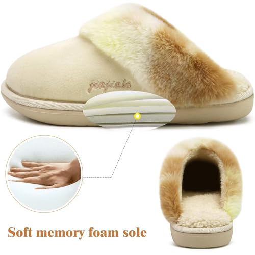 Image of jiajiale Women's Arch Support Memory Foam Slippers Orthotic Plantar Fasciitis Slip On Suede Ladies Scuff Slipper Cozy Fuzzy Shearling Winter House Shoes Indoor Outdoor Beige Size 9