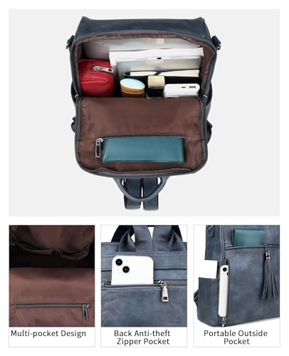 Image of FADEON Leather Backpack Purse for Women Designer Travel Backpack Purses PU Fashion Ladies Shoulder Bag with Tassel