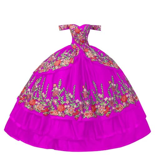 Floral Embroidered Off The Shoulder Quinceanera Dresses Mexican Theme Ball Gown Prom Women 2025