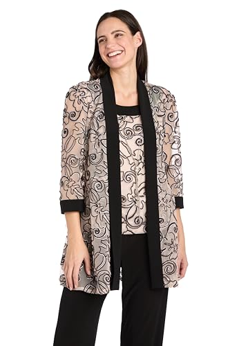 2 PC Floral 3D Embellished Pant Set W/Mock Top, Matching Jacket & Contrast Borders2