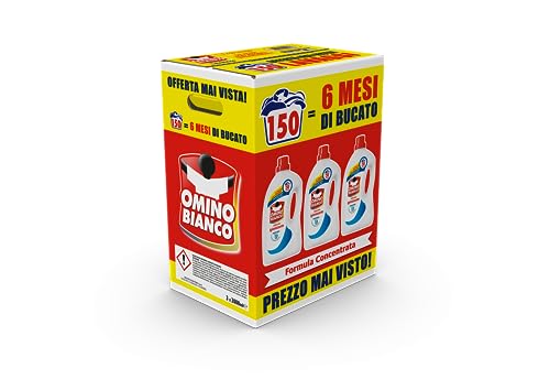 Omino Bianco - Detersivo Lavatrice Igienizzante Liquido, 150 Lavaggi, Igienizza i Capi e Rimuove Germi e Batteri, 2000 ml x 3 Confezioni