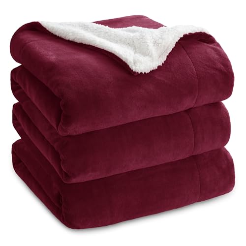 Image of Bedsure GentleSoft Sherpa Fleece Blanket Queen Size for Bed, Non-Heated, Thick and Warm Throw for Girls and Women, Soft Fuzzy Plush Queen Blanket for Winter, Burgundy, 90x90 Inches