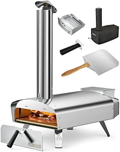 Mimiuo Outdoor Pizza Ovens Wood Pellet Pizza Oven Portable Stainless Steel Wood Fired Pizza Stove with 13" Pizza Stone & Foldable Pizza Peel (Classic W-Oven Series)