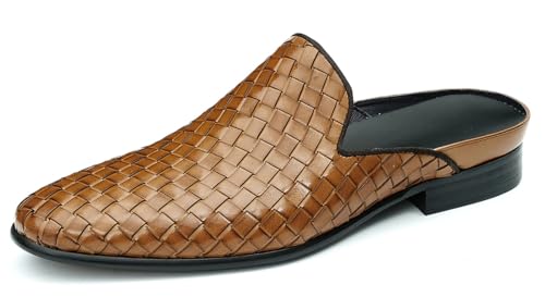 Santimon Mens Mules Sandals Formal Dress Loafers Leather Clogs Business Casual Woven Open Back Slippers Outside Slip On Shoes for Men2