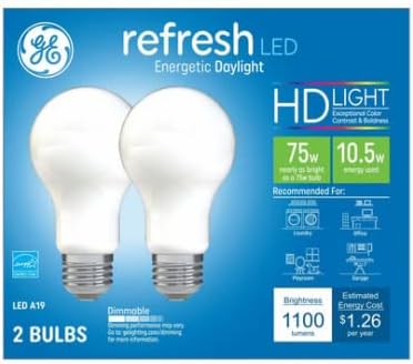 GE Refresh HD LED 75 Watt Replacement, Daylight, A19 General Purpose Bulbs (2 Pack)