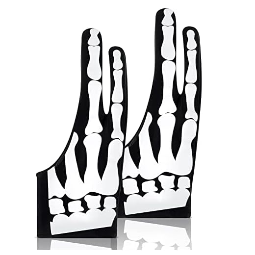 Jecery 2 Pieces Skeleton Artist Glove for Drawing Tablet Glove for Graphics with Two Finger Digital Tablet Drawing Glove Palm Rejection Glove for Pad Painting Writing, Right Hand