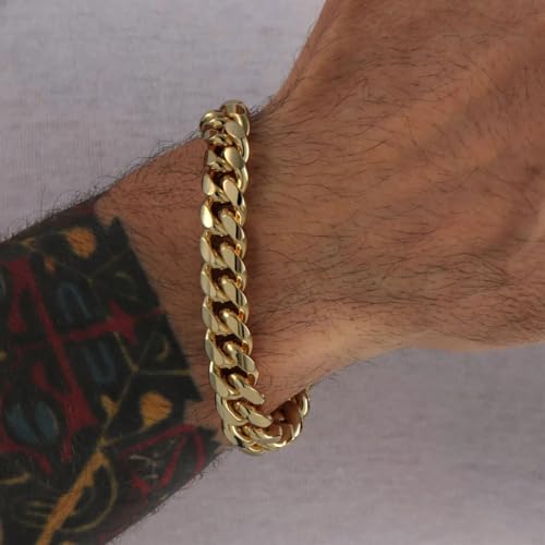 CG&KYGG 12MM 18MM 14K Gold Plated Cuban Link Bracelet for Men, Chunky 316L Stainless Steel Chain for Women, Gift for Birthday & Holiday(Delicate Package, Double Safety Clasp with 14K Stamp)3