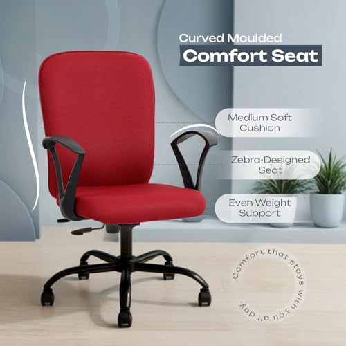 Image of IAFA FURNITURE Mavro Office Chair, Mid Back Upholstery Ergonomic Home Office Desk Chair with Fixed Armrests & Spacious Cushioned Seat | Heavy Duty Metal Base (DIY) (Red)