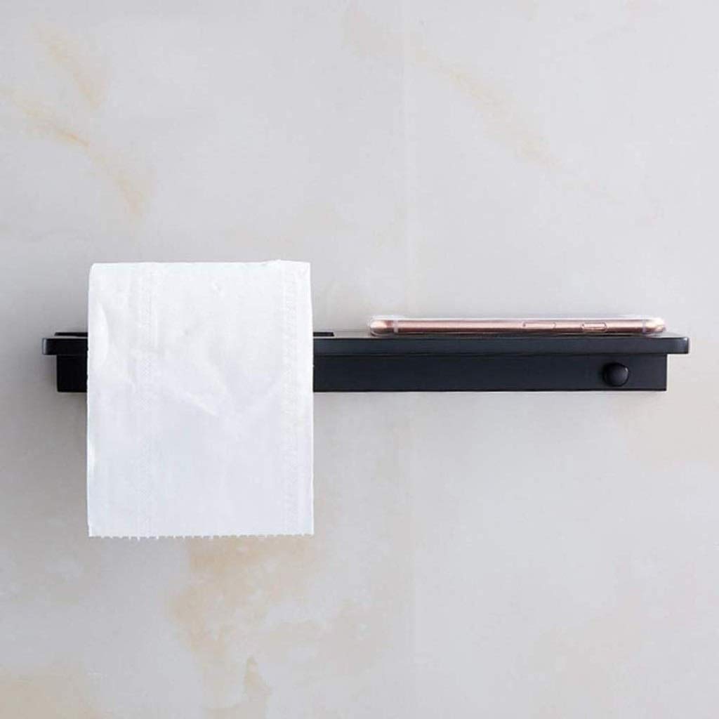 Metallo Supporto di Carta igienica - Angolo Semplice in Acciaio Inox Bagno Tissue Dispenser con Il Telefono Shelf Wet Wipes Bagagli, Nero