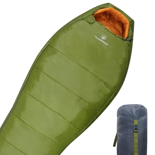Mountainlodge 3-4 Seasons Shingle Sleeping Bag 15℉ with Inner Pocket for Adult,Perfect for Backpacking,Traveling and Hiking,Including Free Compression Stuff Sack. (New Green with Right Zipper)