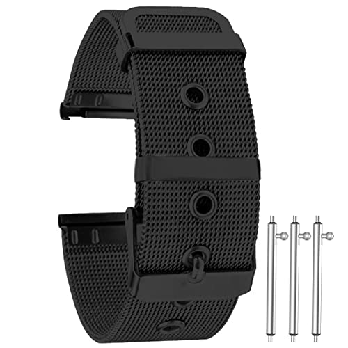 [SEURE時仕] クラシック ミラネーゼ 腕時計用ベルト ステンレス鋼 メッシュ ベルトメタル ブレス バンド 防水 ピンバックルイージークリック 18mm 20mm 22mm 24mm 男女兼用（ブラック/20mm）