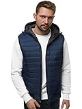 OZONEE Herren Weste Steppweste Kapuze Vest Ärmellos Jacke Übergangs Daunenweste Herrenweste Steppweste Sportweste Übergangsjacke Bodywarmer Outdoor JS/MY88 DUNKELBLAU M