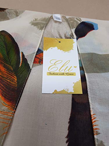 Elu Fall Kimonos For Women - Beach Coverup For Women Kimono Cardigan Poncho Ruanas With Animal & Bohemian Floral Print Women's Swimsuits And Plus Size Long Summer Beach Cover Up (Feather Taupe) #TOP1