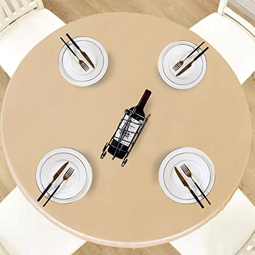 LUSHVIDA Round Waterproof Table Cover Elastic Vinyl Fitted Tablecloth Elastic Edged Plastic Table Cloth (Champagne, Best for Up to 57"-68" Round) by LUSHVIDA - Used condition - US$12.69