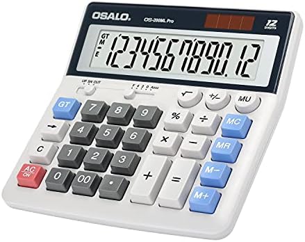 Calculator Extra Large Display Solar Big Buttons 12 Digits Desktop Calculator with Round-up, Memory Function (OS-200ML)