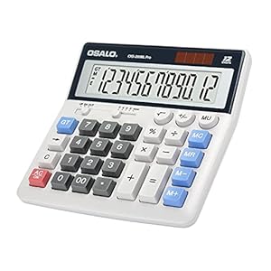 Calculator Extra Large Display Solar Big Buttons 12 Digits Desktop Calculator with Round-up, Memory Function (OS-200ML)