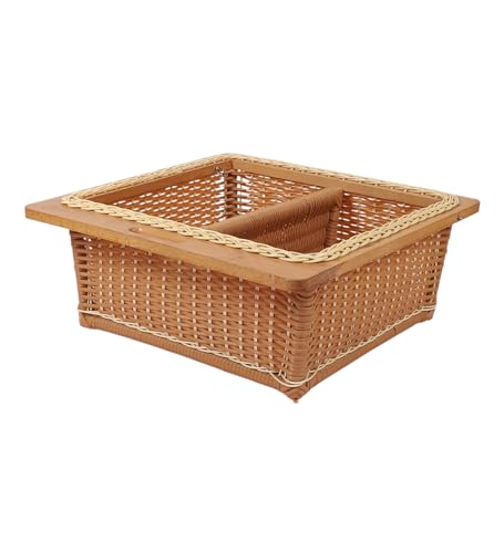 Image of AKWAY PVC wicker basket for modular kitchen | pvc wicker basket for Kitchen | Pull Out Basket for Onion, Potato, Fruits (With Partition, 22.3 inchW x 20 inchDx 6 inchH), Rectangular, Beige