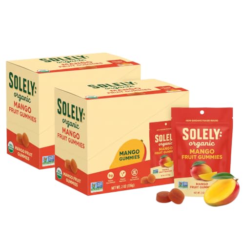 SOLELY - Organic Mango Whole Fruit Gummies (5_Bags per Box) - Real Fresh Fruit - Healthy Snacks for Adults &amp; Kids - Non GMO, Vegan Snacks, Shelf Stable - 5 Bags (3.5 oz) (Pack of 2)