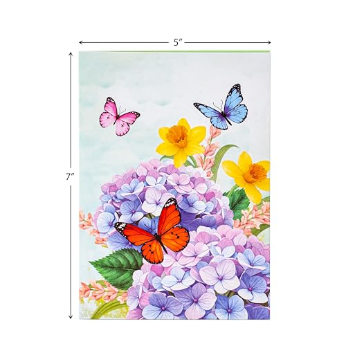 Image of POPWOW Butterflies Pop Up Card, 5x7 Inch 3D Greeting Card with Hydrangeas and Floral Design, for Mother's Day, Birthday, Valentine's Day or Anniversary, Includes Envelope & Note