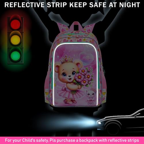 Image of CCJPX 16 inch Bear Backpack for Girls, 3Pcs Kids Bookbag with Lunch Box, Water Resistant Elementary School Bag for Kindergarten Preschool Toddler (Pink)