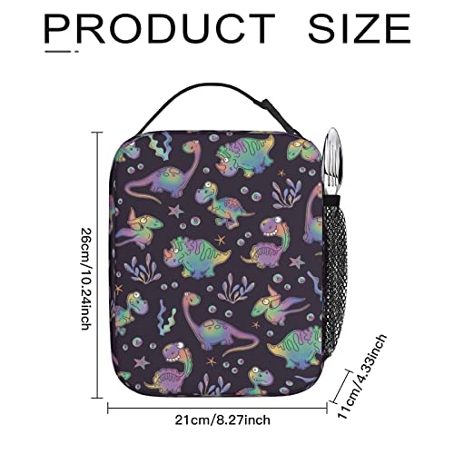 Dacawin Colorful Rainbow Dinosaur Lunch Bag Insulated Ocean Seaweed Alphabet Dino Reusable Cooler Lunch Box Thermal Tote Lunch Handbag For Kids Boys Work Picnic #TOP6