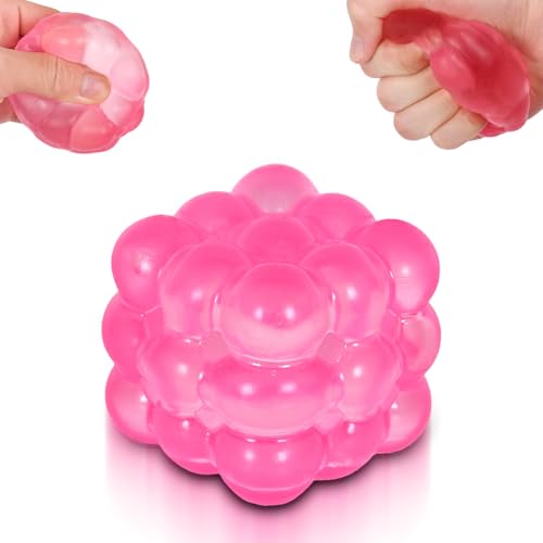Squishy Cube Squishy Fidget Toy, Standard Size 1.96 in Stress Ball for Adults and Kids, Puffwize Soft Textured Sensory Toy with Irregular Shape for Anxiety Relief and Improving Focus(Pink)