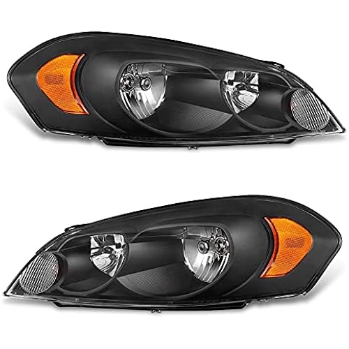 for 2006-2013 Impala Headlight Assembly compatible with 14-15 Chevy Impala Limited / 06-07 Chevy Monte Carlo Clear Lens Black Housing Amber Reflector Headlamp Replacement