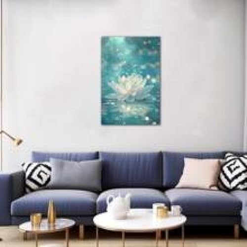 Peinture murale zen lotus blanc sur toile 70x100cm décorative avec cadre interne - 3
