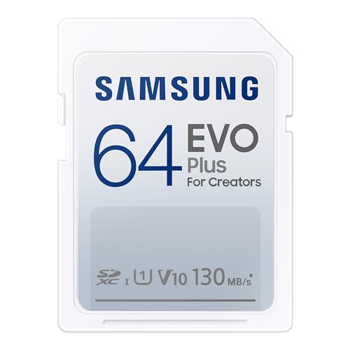Samsung Carte mémoire SD, EVO Plus MB-SC64K/EU, 64 Go, Vitesse de Lecture jusqu'à 130 Mo/s