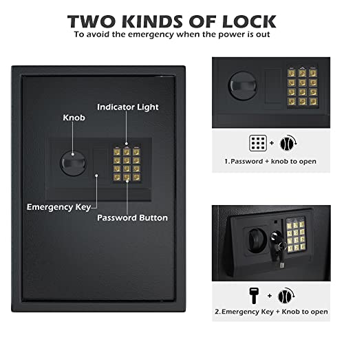 Ytsafeco Safe Box With Electronic Keypad - 1.8 Cubic Feet Security Home Welded Steel Construction Anchored On Wall Large Money For Office Hotel 13.8 X 11.8 19.6Inchs,Black #TOP2