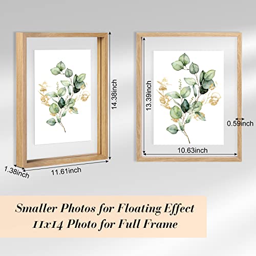 Kigley 4 Pcs 11X14 Floating Frame Solid Wood Double Glass Picture Frame Floating Picture Frame Display Photo Frame With Hanging Hardware For Wall Mount Or Tabletop Standing (Wood Color) #TOP2