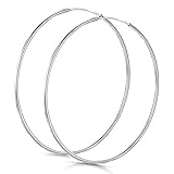 Amberta レディース 925 スターリングシルバー 60mm フープピアス