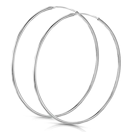 Amberta 925 Sterling Silver Fine Circle Endless Hoops - Polished Round Sleeper Earrings Diameter Size: 20 30 40 60 75 mm (60 mm)