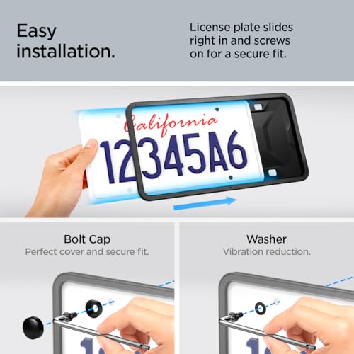 Image of Spigen Car License Plate Frame Holder - 1 Pack with Screws&Installation Kit | [Rattle Proof and Weather Proof] Designed for New Tesla Model Y Juniper L, Model 3 /Y /S /X /Cybertruck & All Cars