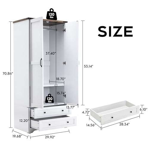 Yechen XHX-25 71 Inch Wooden Armoire Wardrobe Closet - Modern Functional Clothes Tall Storage Cabinet With Adjustable Shelf And Hanging Rail, Sturdy Freestanding Closet Wardrobe With 2 Wide Drawers For Bedroom thumb #1
