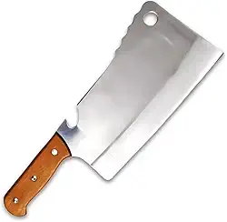 Cutelo em Aço Inoxidável com Furo e Cabo de Madeira Multiuso para Cortes de Carne Cutelo de Cozinha Com Lâmina De Aço Inox E Cabo De Madeira Natural Faca Artesanal
