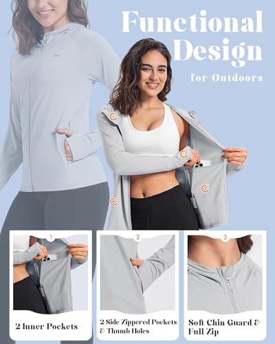 33,000ft Women's UPF 50+ Hoodie Jacket Lightweight Long Sleeve Sun Protection Shirt Full Zip Up Breathable Sportwear with Thumb Holes for Hiking Running Outdoor - Image 4