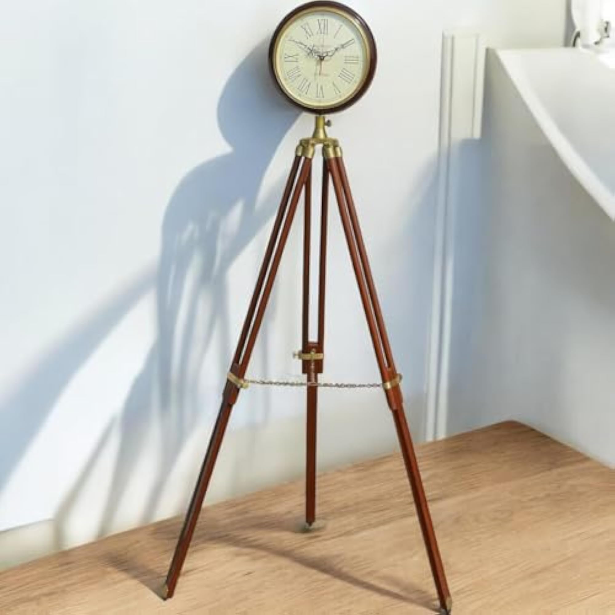 Antique Brass Nautical Tripod Floor Clock, 12-Inch