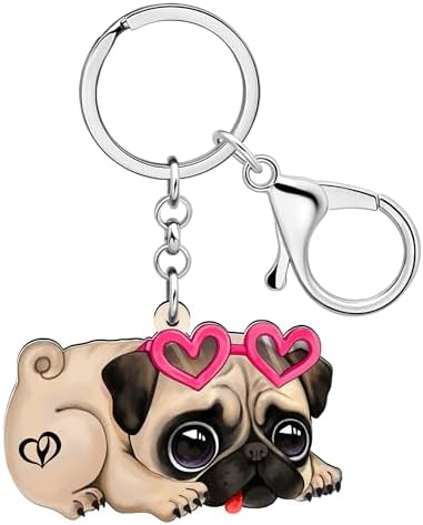 DUOWEI Chaveiro de acrílico fofo para cães pug presentes para mulheres, cães, mães, animais de estim…